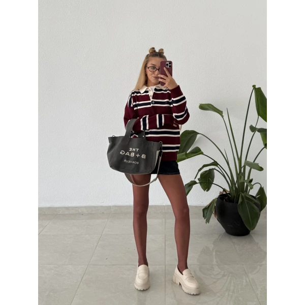 Çizgili Polo Yaka Triko