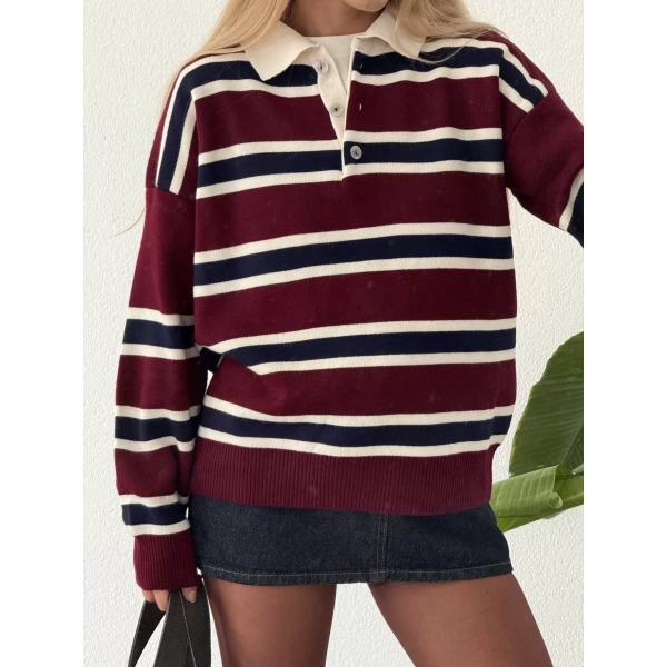 Çizgili Polo Yaka Triko