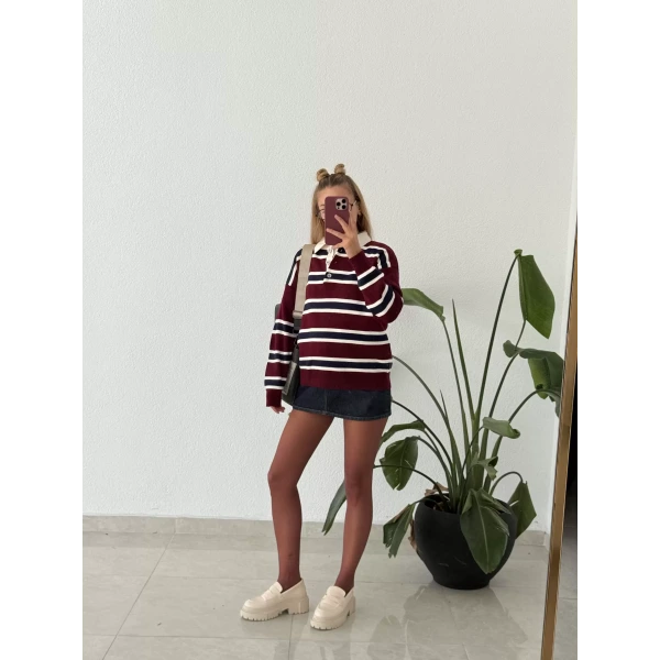 Çizgili Polo Yaka Triko