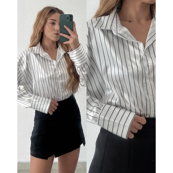 Çizgili Saten Gömlek