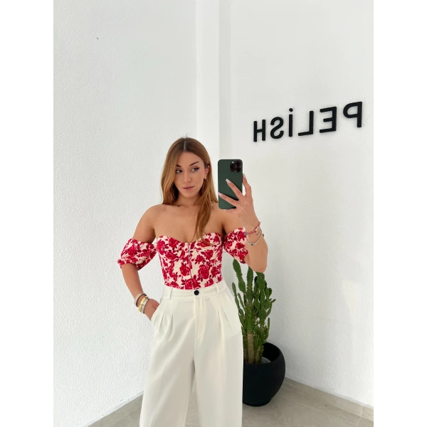 Desenli Agraflı Crop