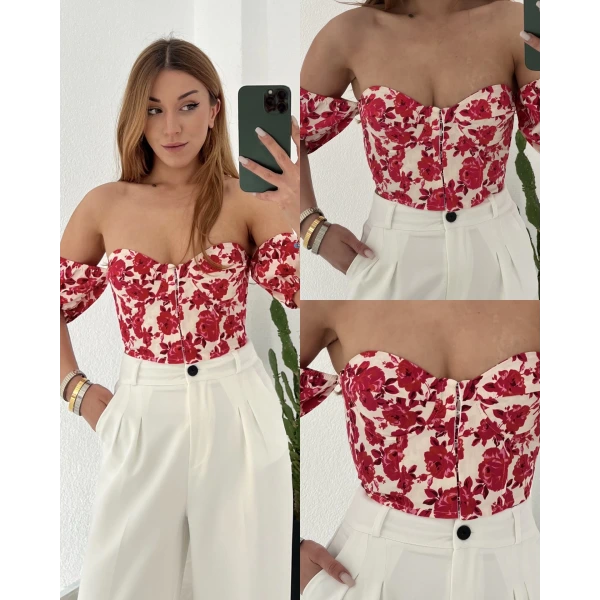 Desenli Agraflı Crop