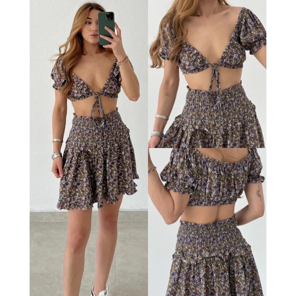 Desenli Croplu Takım