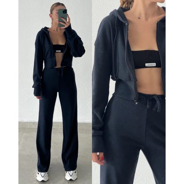 Fermuarlı Kapüşonlu Pamuk Takım