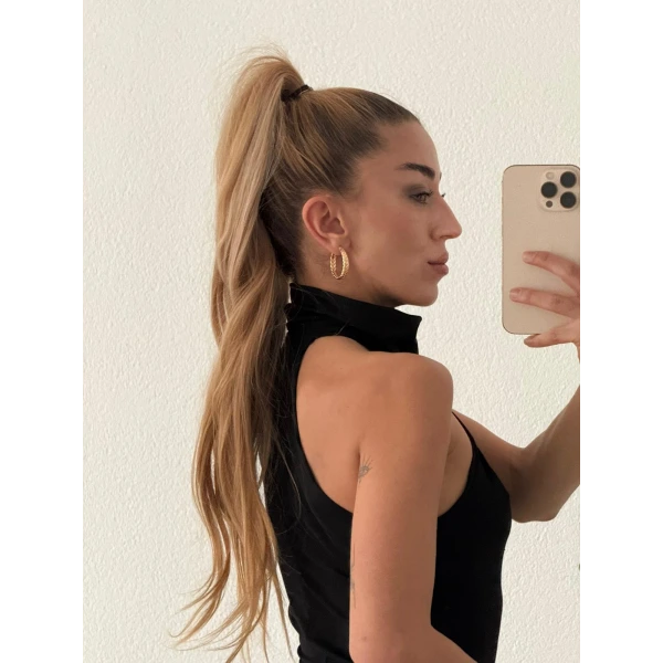 Gold Aksesuar Detaylı Uzun Elbise