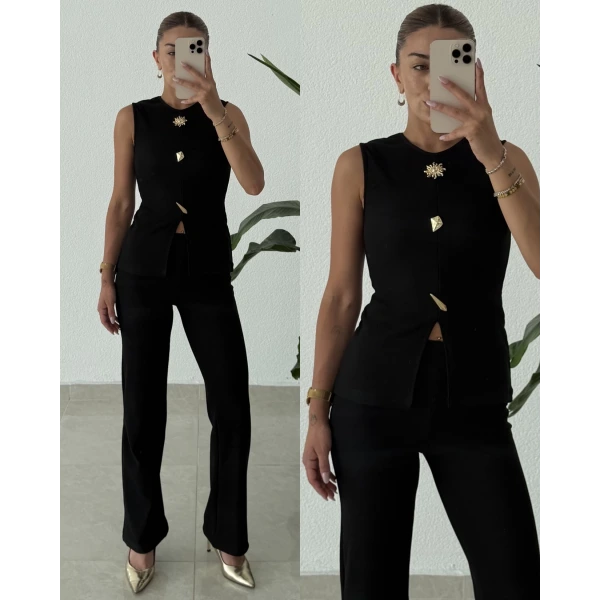 Gold Aksesuarlı Kolsuz İkili Takım