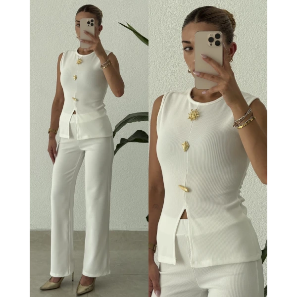 Gold Aksesuarlı Kolsuz İkili Takım