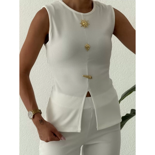 Gold Aksesuarlı Kolsuz İkili Takım