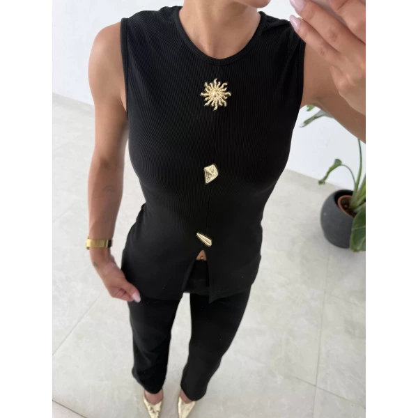 Gold Aksesuarlı Kolsuz İkili Takım