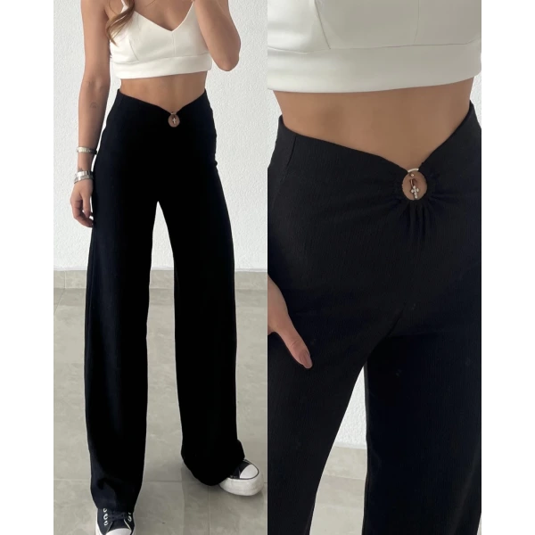 Halka Detaylı Bürümcük Kumaş Pantolon