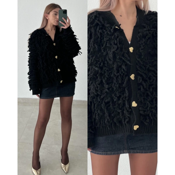 Kalp Düğmeli Triko Hırka