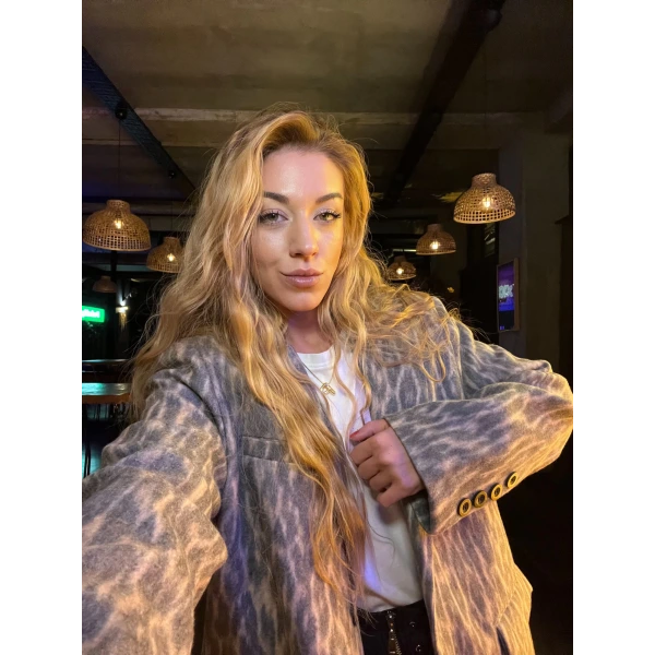 Kaşe Leopar Desenli Oversize Ceket