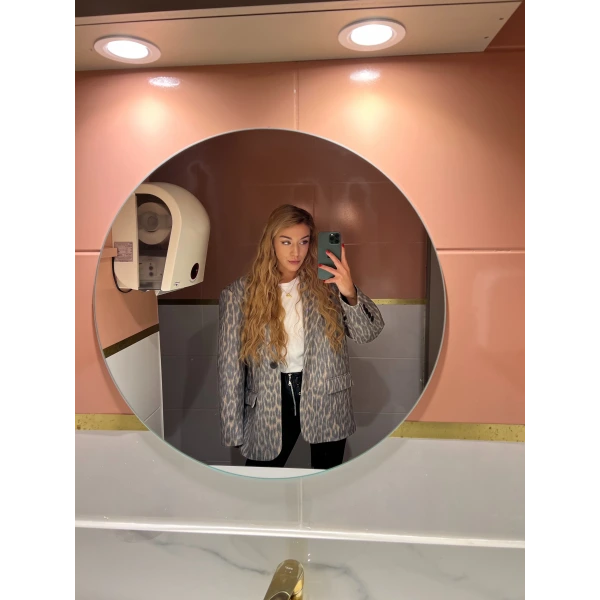 Kaşe Leopar Desenli Oversize Ceket