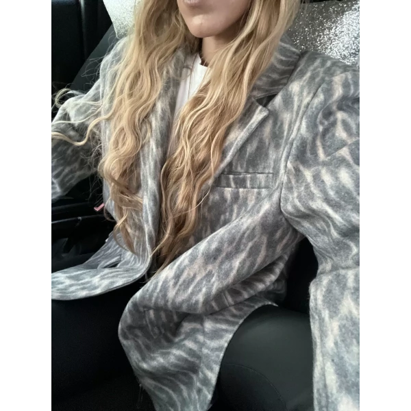 Kaşe Leopar Desenli Oversize Ceket