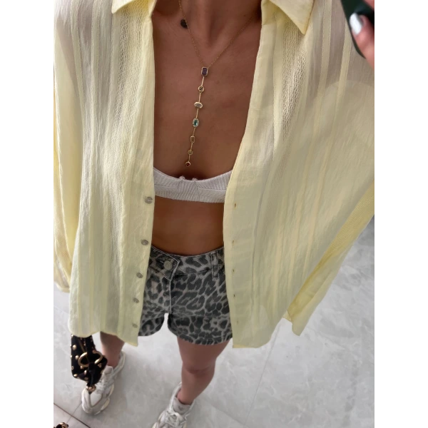 Keten Jakarlı Gömlek