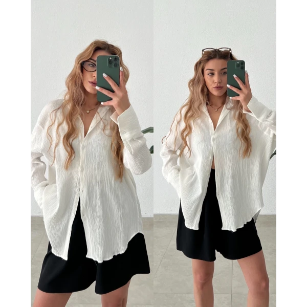 Kırışık Kumaşlı Oversize Gömlek