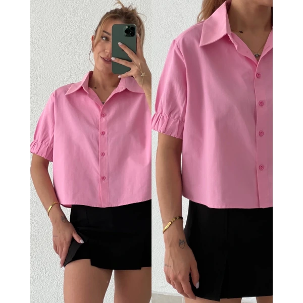 Kısa Kollu Lastikli Poplin Gömlek