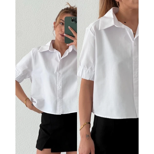 Kısa Kollu Lastikli Poplin Gömlek