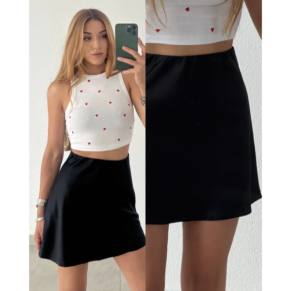 Kloş Saten Mini Etek