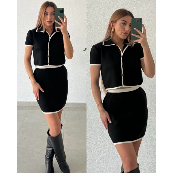 Kontrast Etekli Triko Takım