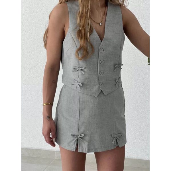 Kurdeleli Etekli Yelekli Takım