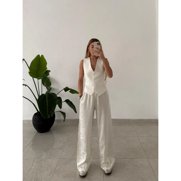 Leopar Desenli Saten Pantolon