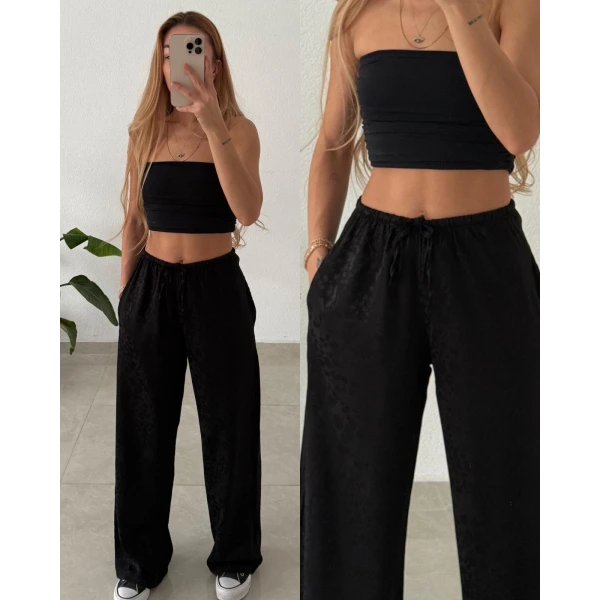 Leopar Desenli Saten Pantolon