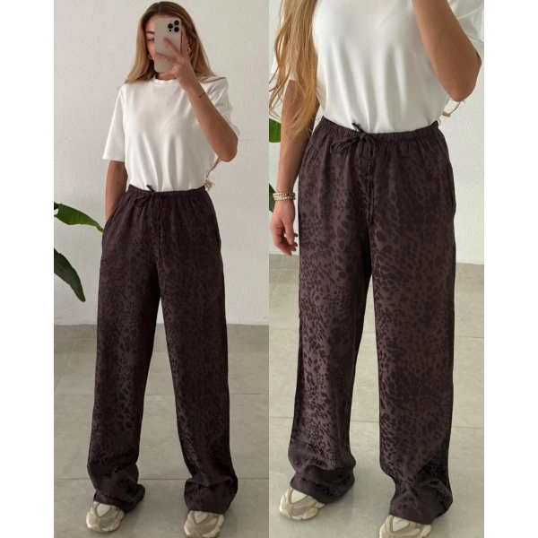 Leopar Desenli Saten Pantolon