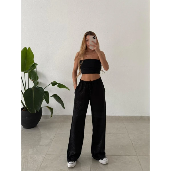 Leopar Desenli Saten Pantolon