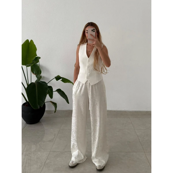 Leopar Desenli Saten Pantolon