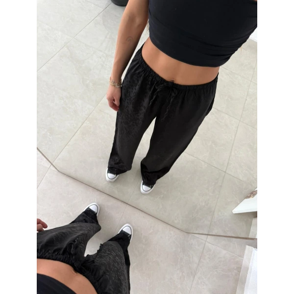 Leopar Desenli Saten Pantolon