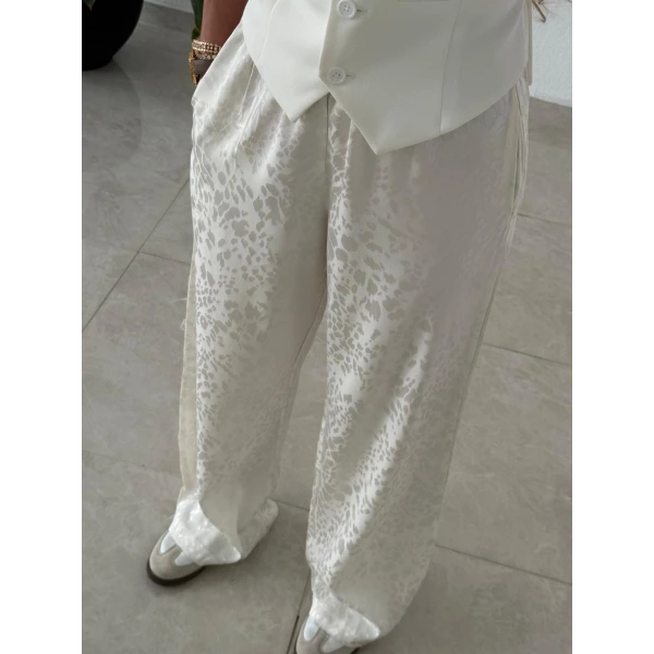 Leopar Desenli Saten Pantolon