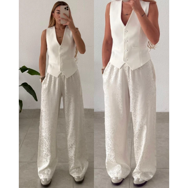 Leopar Desenli Saten Pantolon