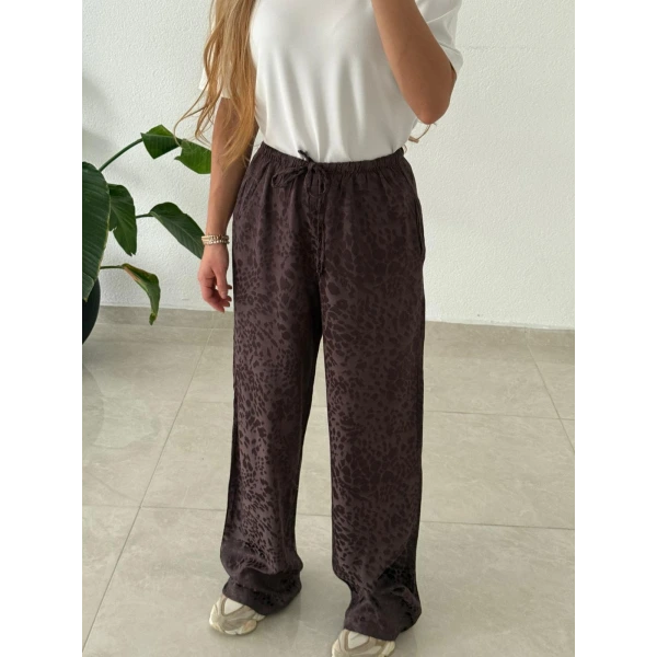 Leopar Desenli Saten Pantolon