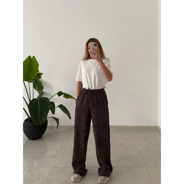 Leopar Desenli Saten Pantolon