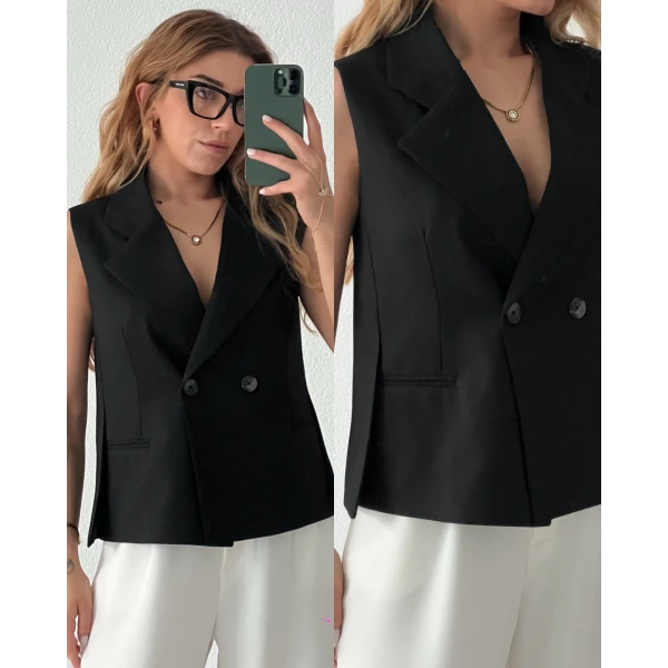 Marka Model Düğmeli Pensli Yelek