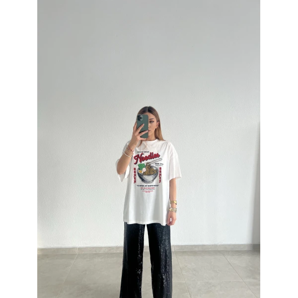 Noodle Baskılı Orj Marka Pamuk Tişört
