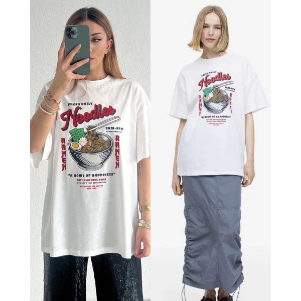 Noodle Baskılı Orj Marka Pamuk Tişört