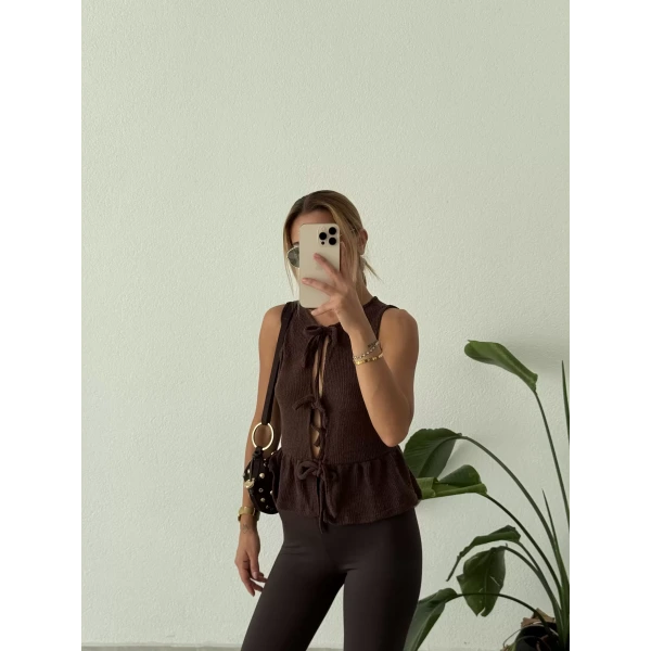 Orj Marka Bağlamalı Kolsuz Triko