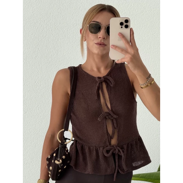 Orj Marka Bağlamalı Kolsuz Triko