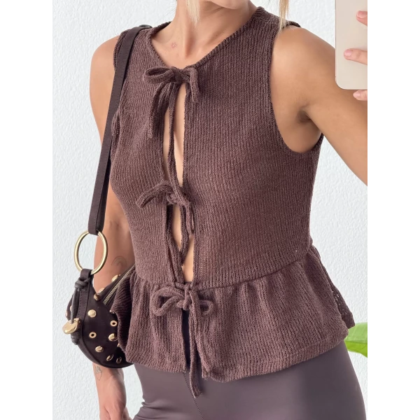 Orj Marka Bağlamalı Kolsuz Triko