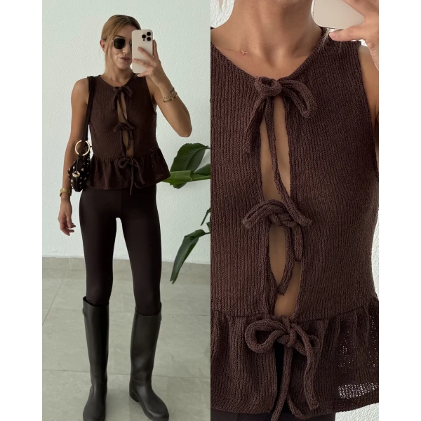 Orj Marka Bağlamalı Kolsuz Triko