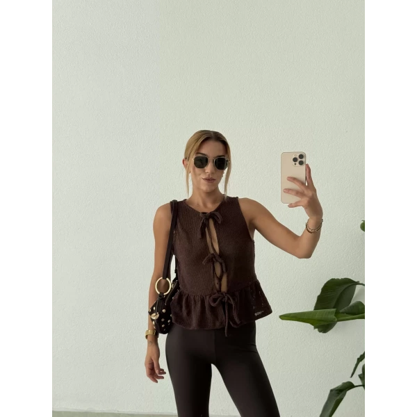 Orj Marka Bağlamalı Kolsuz Triko