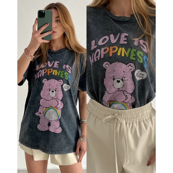 Orj Marka Baskılı Yıkamalı Tişört