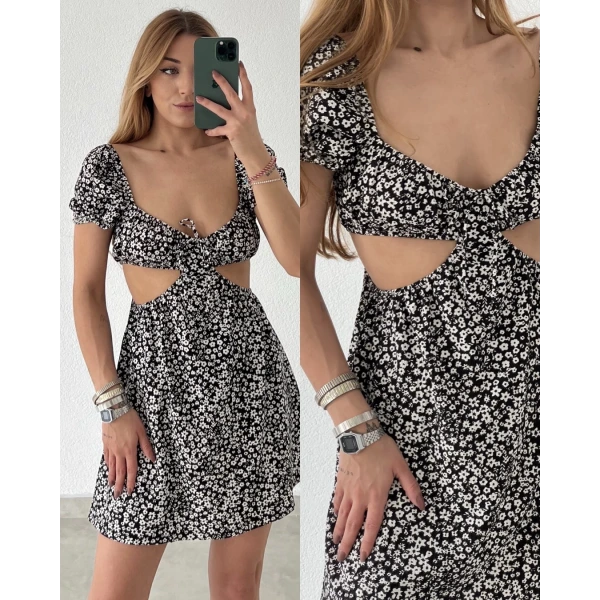 Orj Marka Çiçek Desenli Dekolteli Elbise