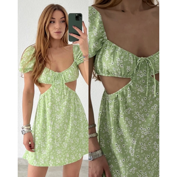 Orj Marka Çiçek Desenli Dekolteli Elbise