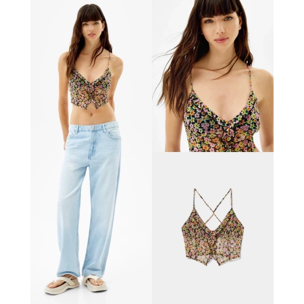 Orj Marka Çiçekli Tül Crop