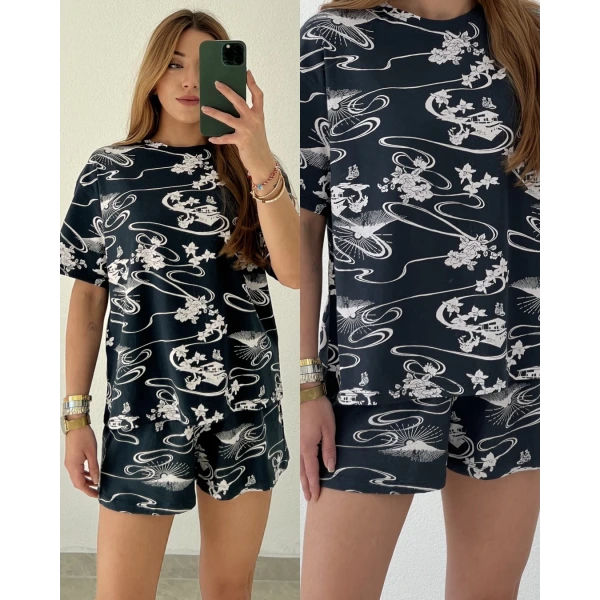 Orj Marka Desenli Pamuklu Pijama Takımı