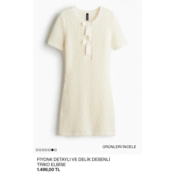 Orj. Marka Fiyonk Detaylı Ajurlu Triko Elbise