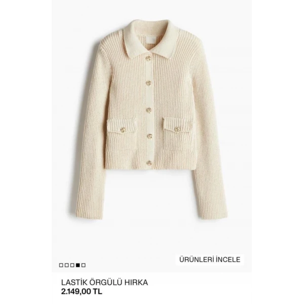 Orj. Marka Lastik Örgülü Gold Düğmeli Hırka